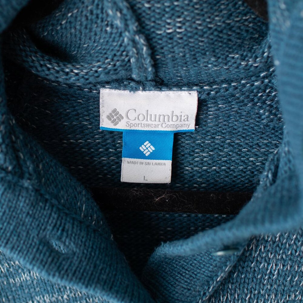 Columbia Women's Large Hooded Sweater Teal Wool-Blend Button Pullover - Picture 5 of 9